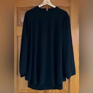 Eileen Fisher Silk Georgette Crepe Black Tunic Top Blouse